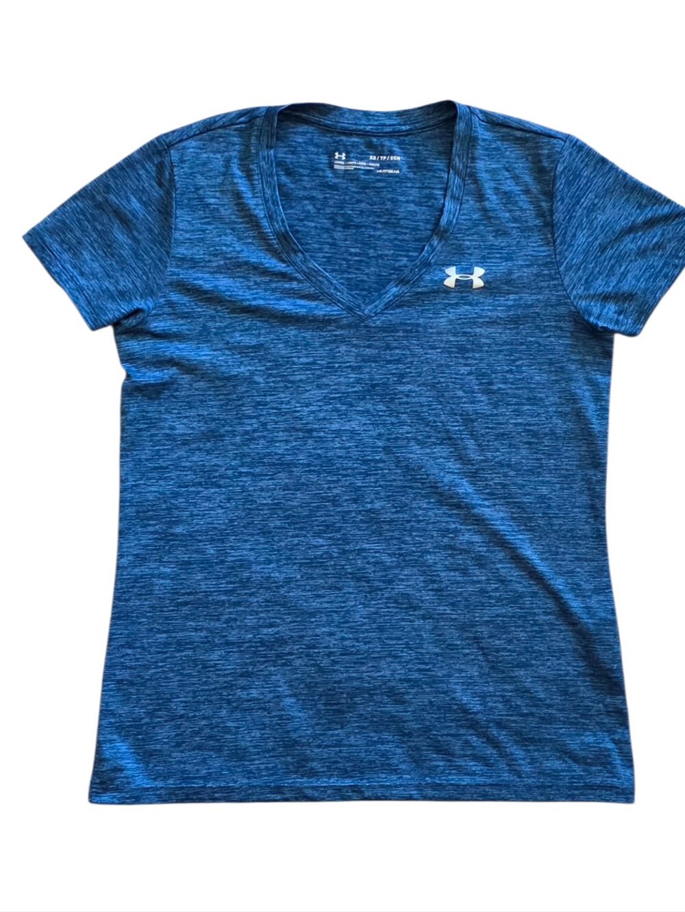 Under Armour HeatGear Blue Heathered V-Neck Athletic T-Shirt Short Sleeve XS